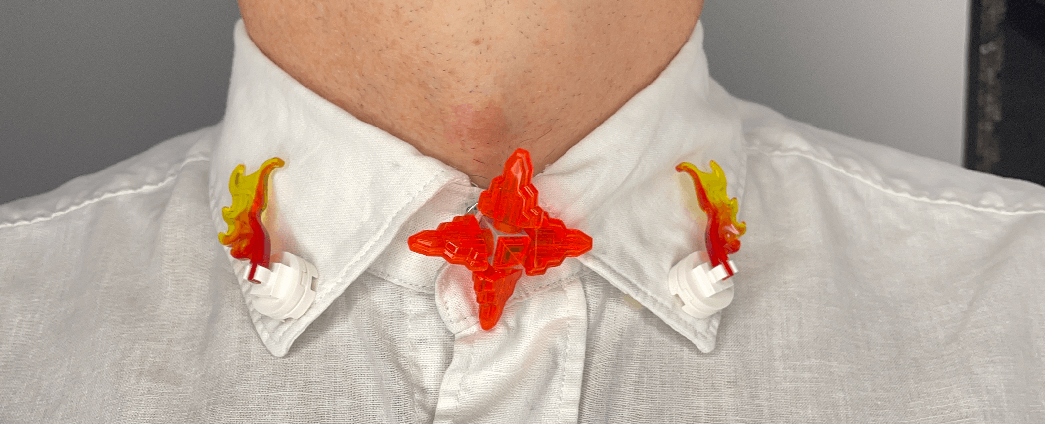 Wear Your Bricks Fire Neck Accessories Pin Badges From LEGO Bricks On White Shirt LEGO Fashion